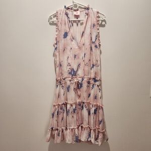 Buddy Love Sage Tie Waist Wisteria Print Mini Dress Tiered Ruffle Skirt - Large